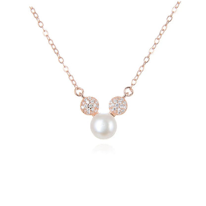 Rose Gold Mouse Pearl S925 Silver Necklace Korean Creative Inlaid Rhinestone Necklace Wholesale