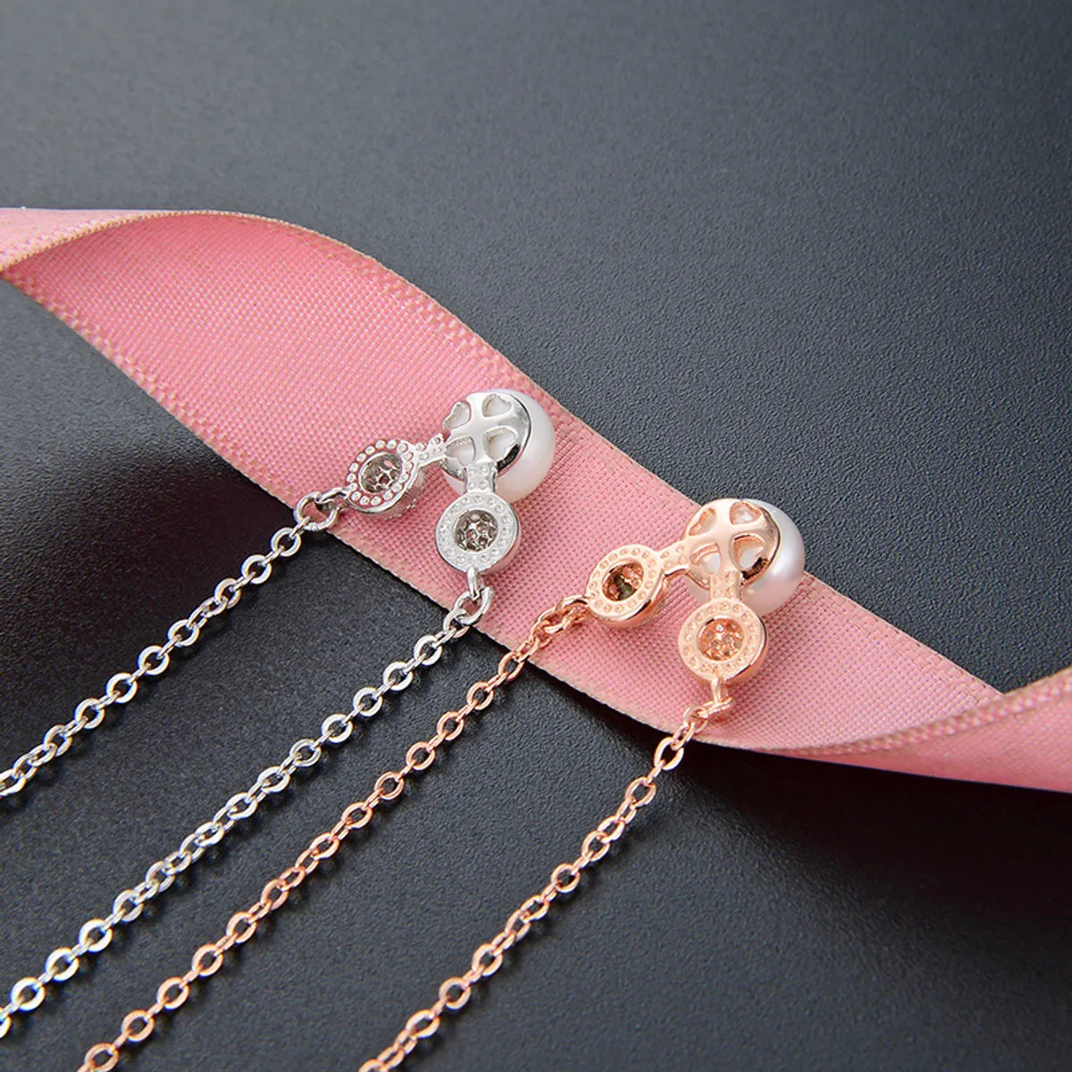 Rose Gold Mouse Pearl S925 Silver Necklace Korean Creative Inlaid Rhinestone Necklace Wholesale