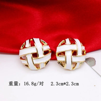 Round Hollow Staggered Ear Clip Silver Pin Ear Stud Drop Glaze Retro Earrings Wholesale Gooddiy