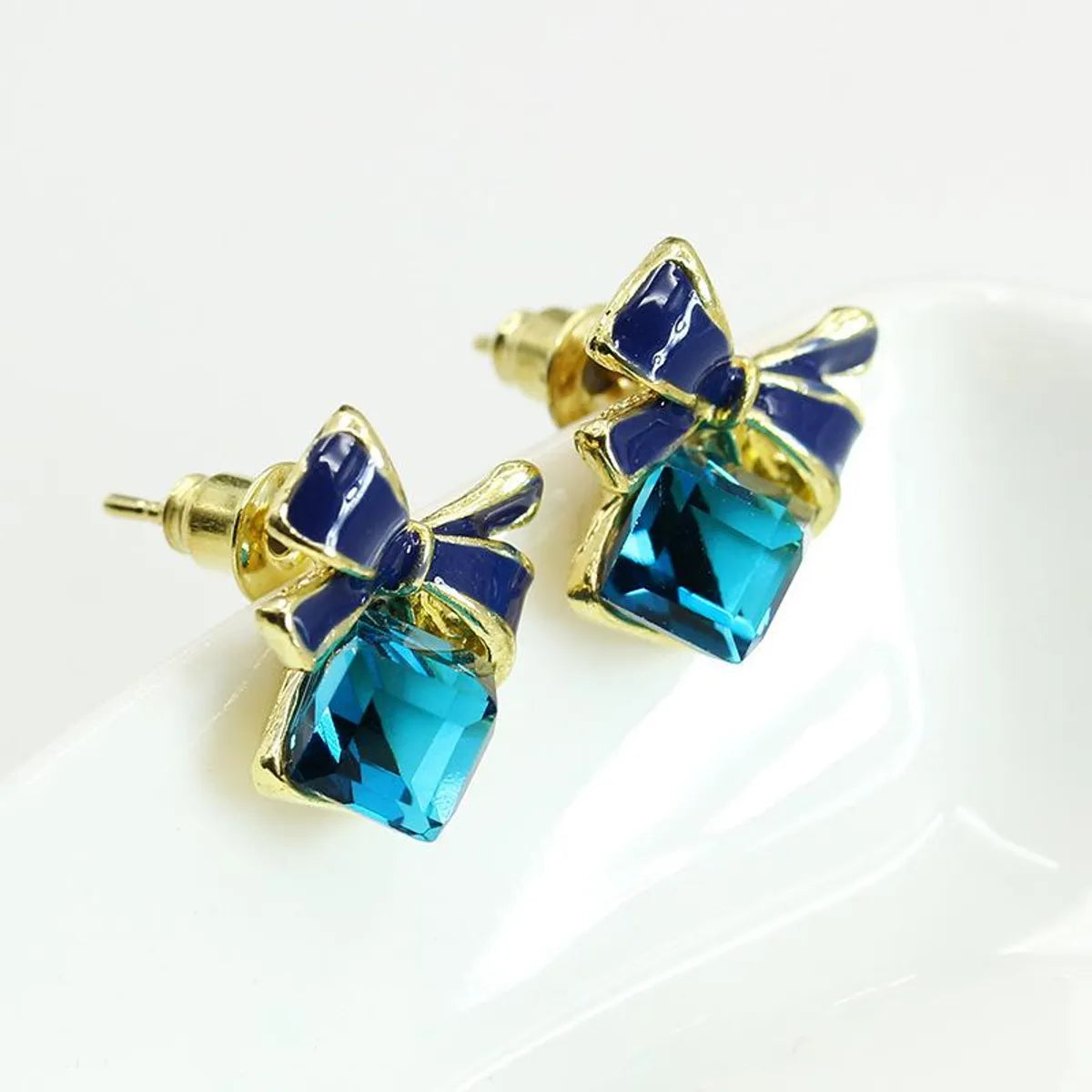 Rubik Cube Box Bow Earrings Hypoallergenic Earrings Wholesale Crystal