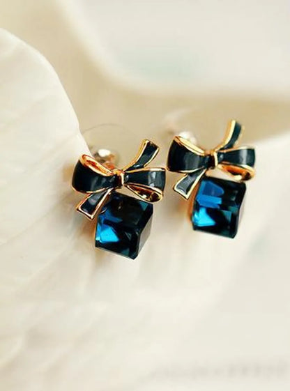 Rubik Cube Box Bow Earrings Hypoallergenic Earrings Wholesale Crystal