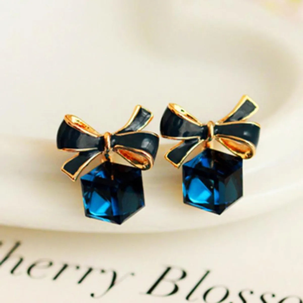 Rubik Cube Box Bow Earrings Hypoallergenic Earrings Wholesale Crystal