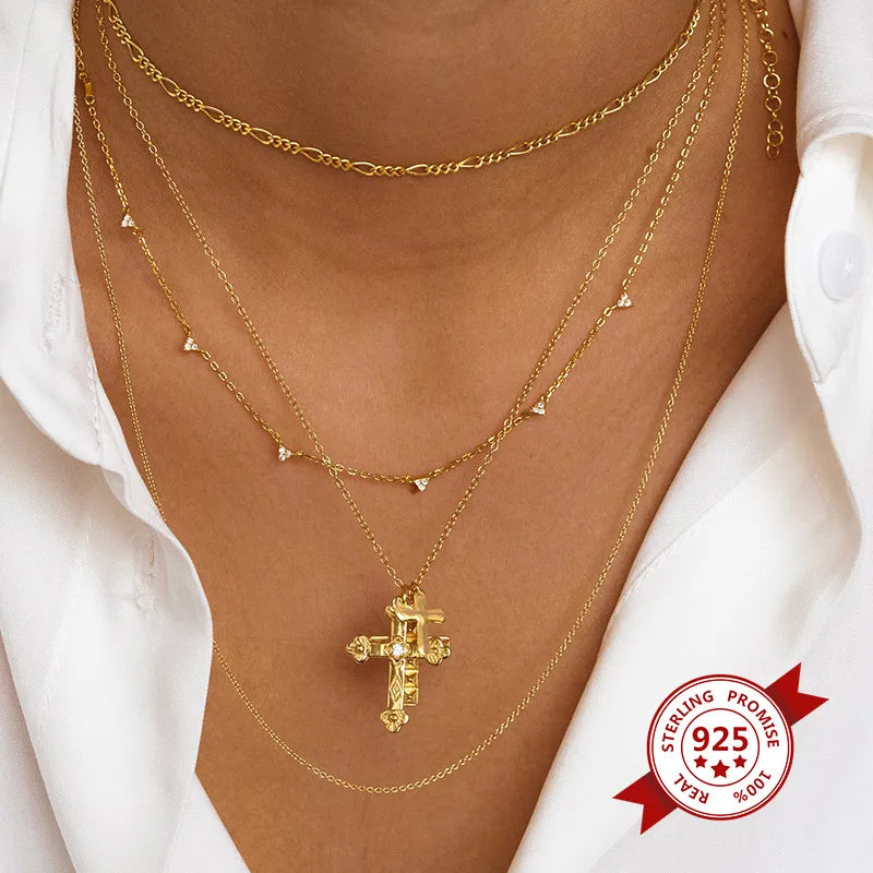 S925 Cross Multi-Layer Pendant Hip-Hop Retro Necklace Pendant Jewelry