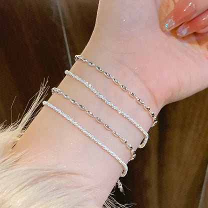 S925 Silver Bracelet Girls Niche High-End Sense New Gimmel Double-Layer Bracelet Bracelet Bracelet Exquisite Rice Grain Hand Jewelry