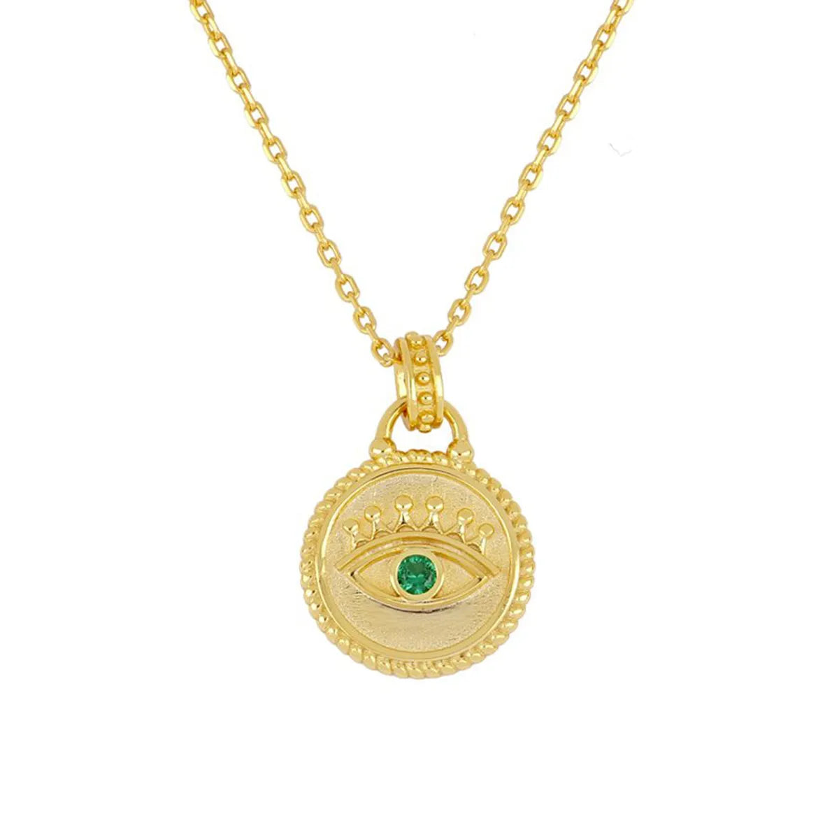 S925 Silver Evil Eye Necklace Devil Eye Green Zircon Coin Pendant Clavicle Chain