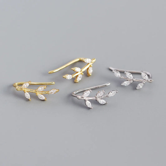 Fashion Leaf Plating Gem Earrings Ear Studs