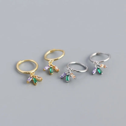 S925 Silver Geometric Mixed Color Zircon Simple Earrings