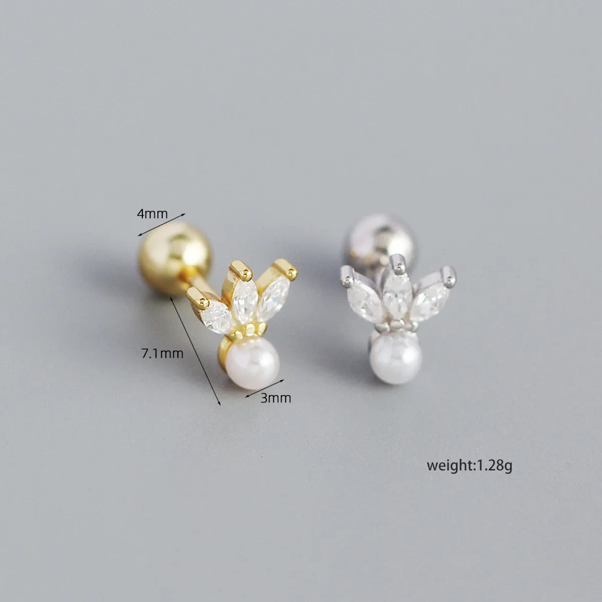 S925 Silver Horse Eye Zircon Screw Pearl Earrings Wholesale