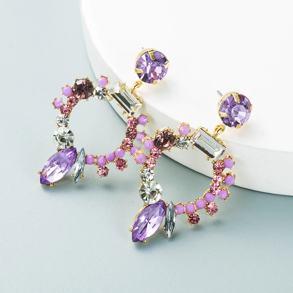 S925 Silver Needle European And American Fashion Colored Rhinestone Hollow Flower Alloy Earrings Accessories Wholesale