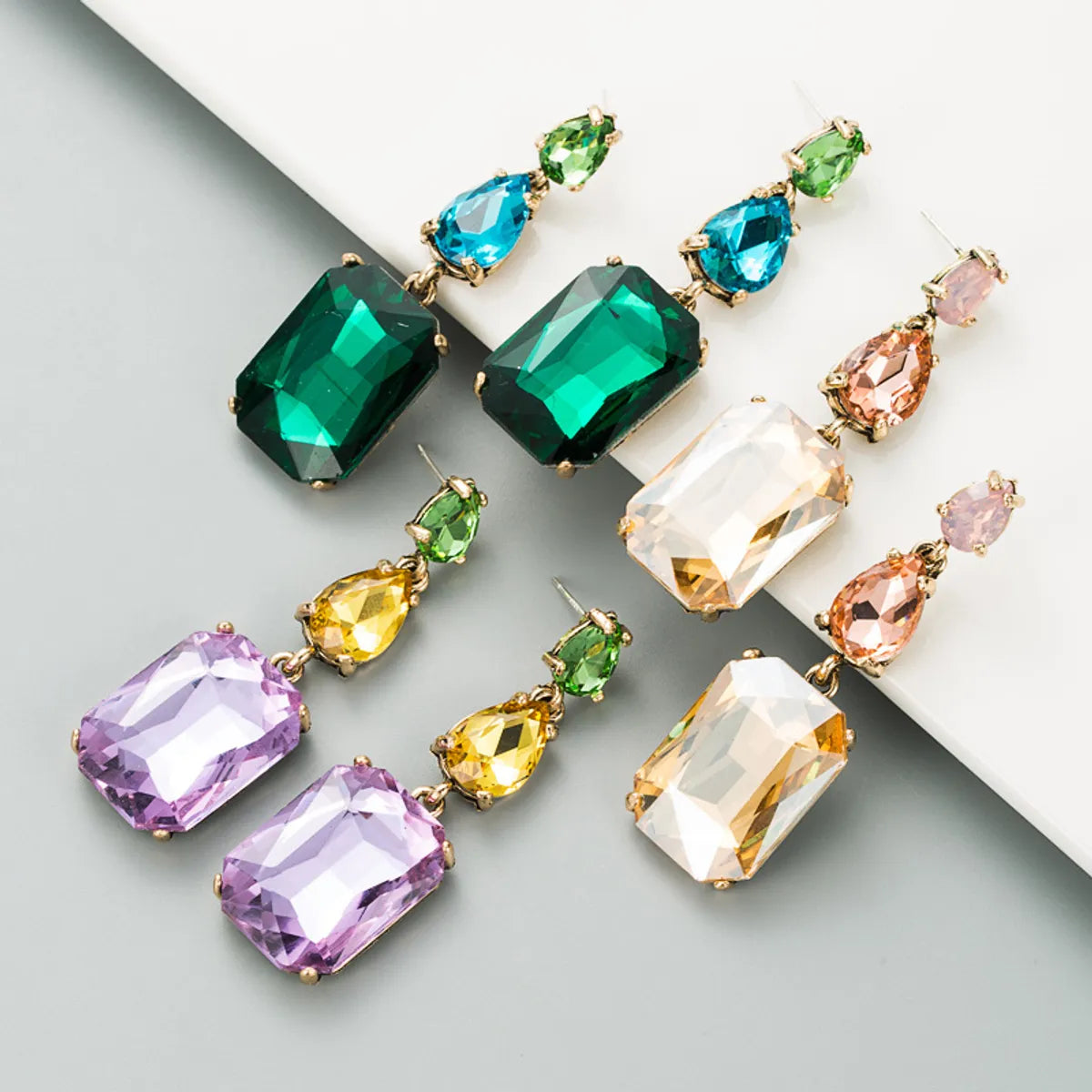 Fashion Geometric Diamond Alloy Artificial Gemstones Earrings