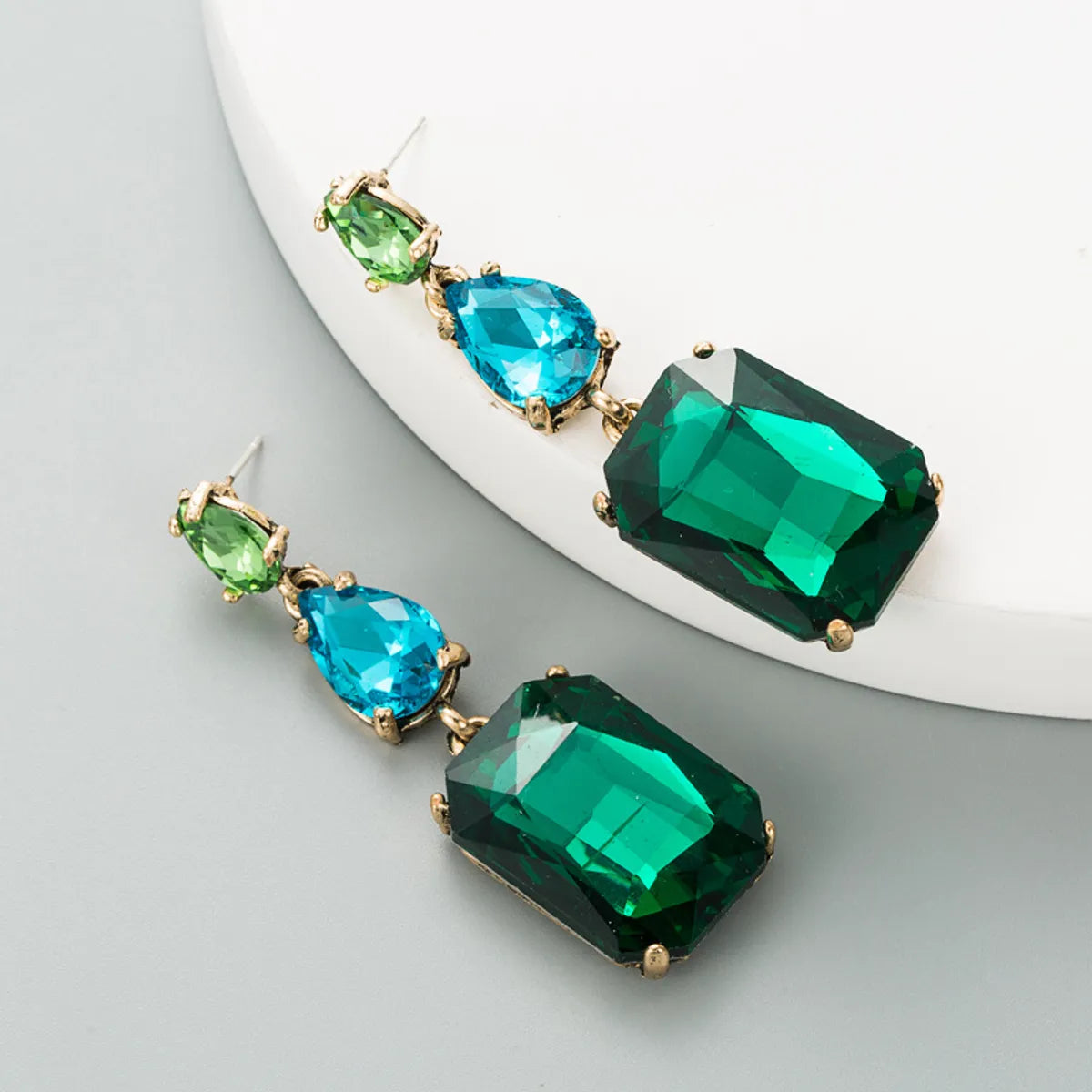 Fashion Geometric Diamond Alloy Artificial Gemstones Earrings