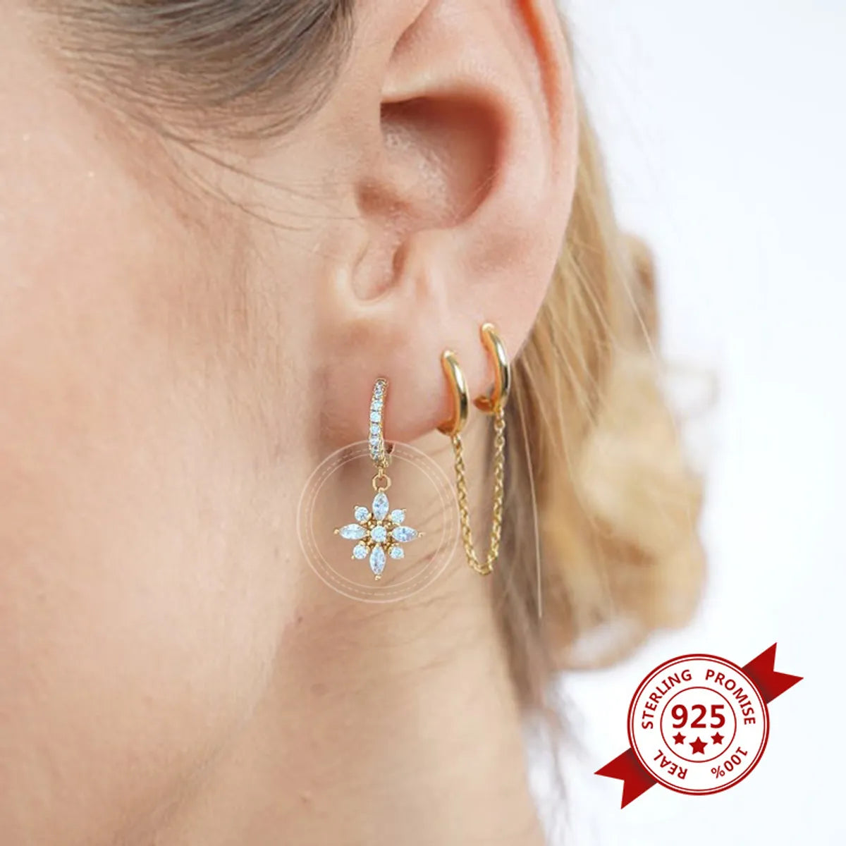 S925 Silver Needle Inlaid Zircon Full Diamond Flower Star Copper Earrings