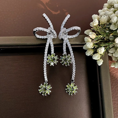 S925 Silver Needle Inlaid Zirconium Ribbon Bow Earrings Light Luxury Knot Personalized Zirconia Zirconia Earrings For Women