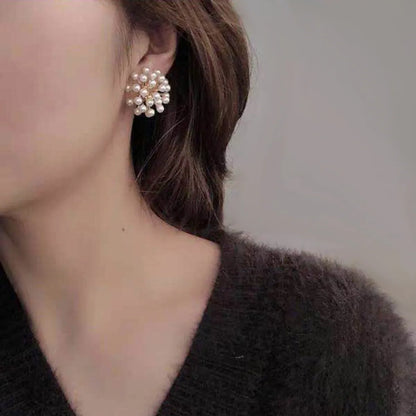 S925 Silver Needle Korean Simple Pearl Flower Fashion Earrings Wholesale Nihaojewelry