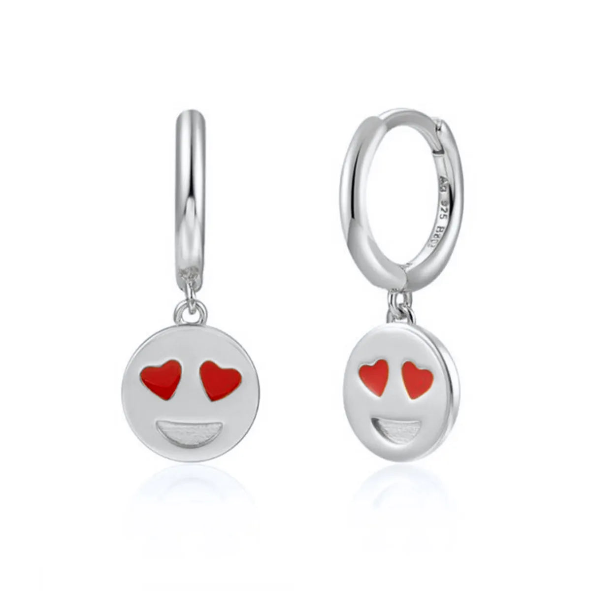 S925 Silver Needle Peach Heart Eye  Earrings Wild Fashion  Smile Face Ear Buckle Earrings