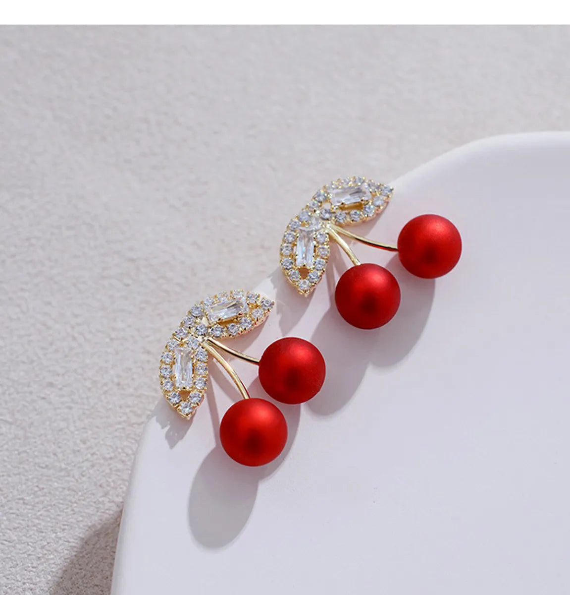 S925 Silver Needle Red Cherries Earrings