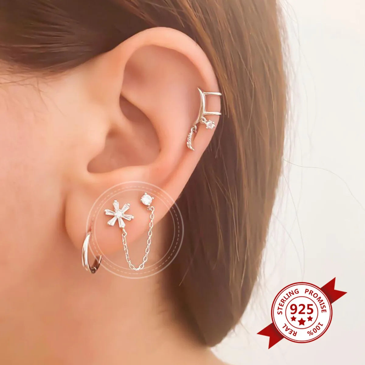 S925 Silver Needle Simple Inlaid Zircon Flower Earrings