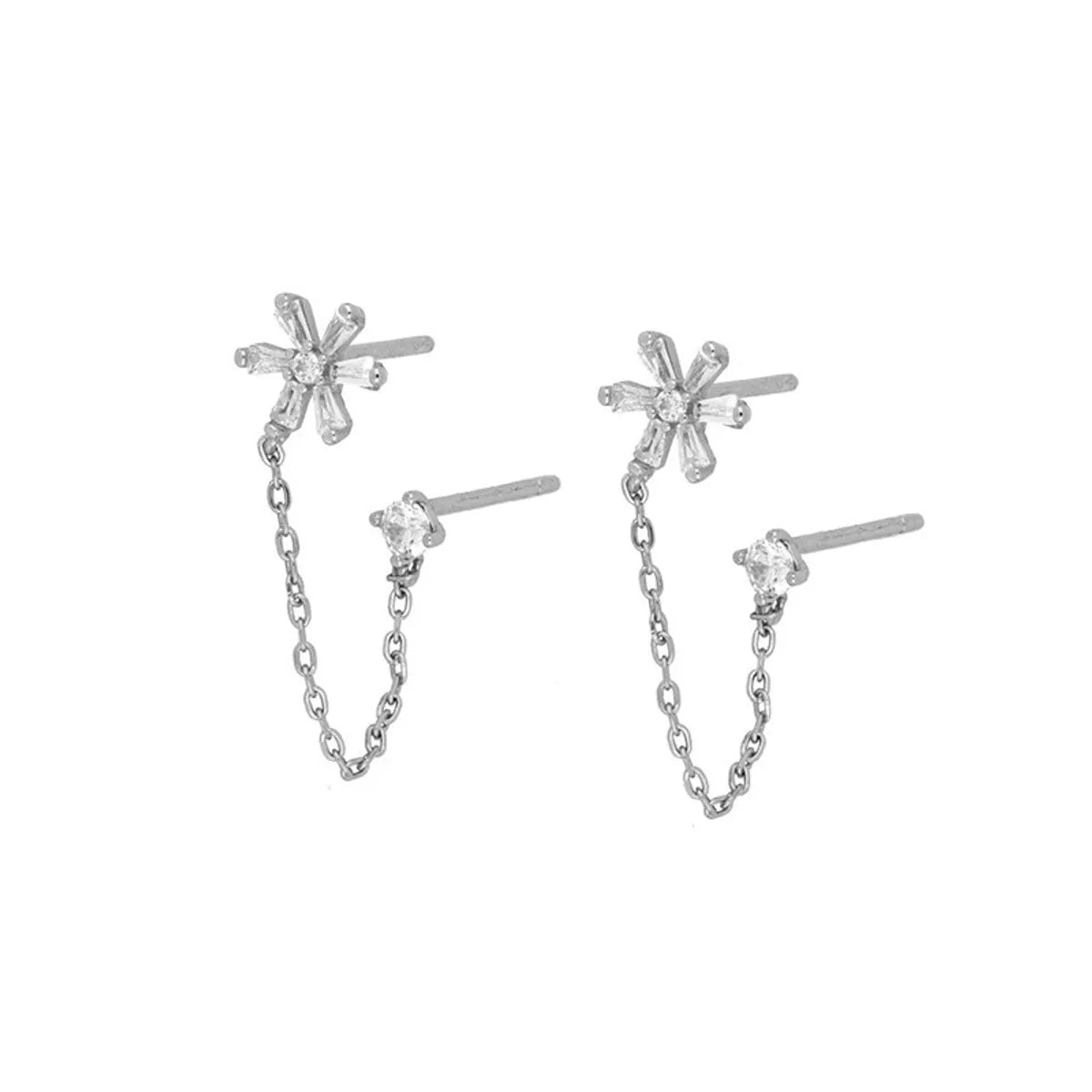 S925 Silver Needle Simple Inlaid Zircon Flower Earrings