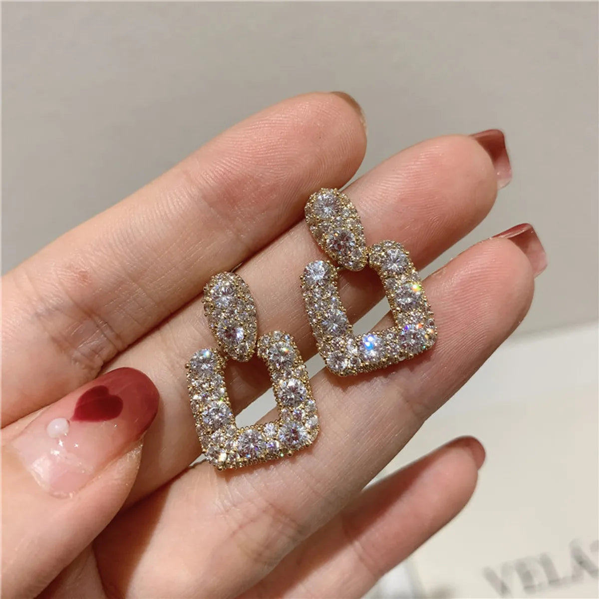 S925 Silver Needle Temperament Simple Square Geometric Fashion Super Flash Personality Earrings