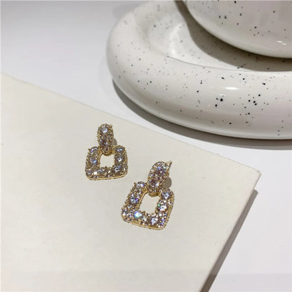 S925 Silver Needle Temperament Simple Square Geometric Fashion Super Flash Personality Earrings