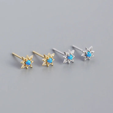 Yhe0355 European And American Entry Lux Style S925 Silver Ins Octagonal Xingx Opal Fresh And Cute Earrings Silver Ear Jewelry Female