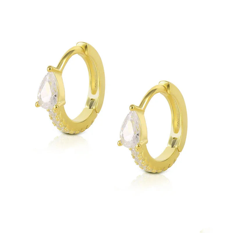 S925 Sterling Silver Fashion Colorful Water Drop Hoop Diamond-Embedded Female Earrings