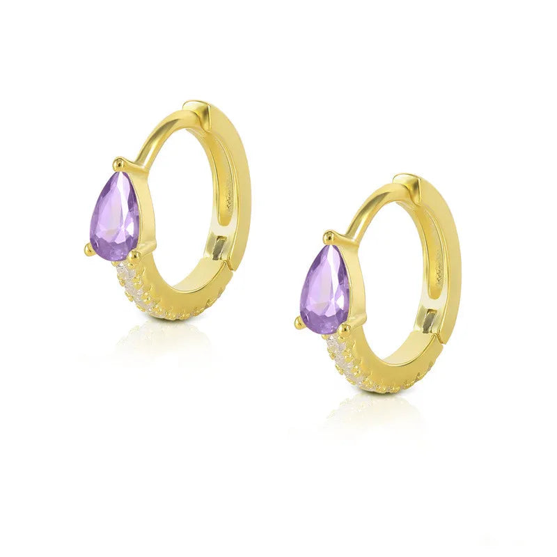 S925 Sterling Silver Fashion Colorful Water Drop Hoop Diamond-Embedded Female Earrings