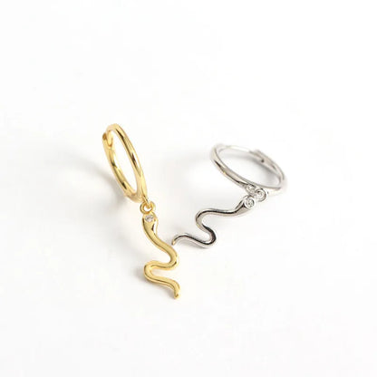 Yhe0229 Yihua European And American Entry Lux S925 Sterling Silver Ins Golden Snake-Shaped Earclip Earrings Versatile Earrings