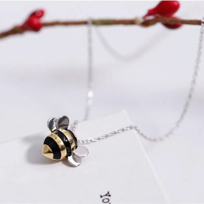 S925 Sterling Silver Necklace Wholesale Korean Fashion Cute Oil Dropping Bee Two-Color Atmospheric Necklace Set For Women