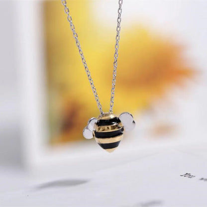 S925 Sterling Silver Necklace Wholesale Korean Fashion Cute Oil Dropping Bee Two-Color Atmospheric Necklace Set For Women