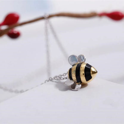 S925 Sterling Silver Necklace Wholesale Korean Fashion Cute Oil Dropping Bee Two-Color Atmospheric Necklace Set For Women