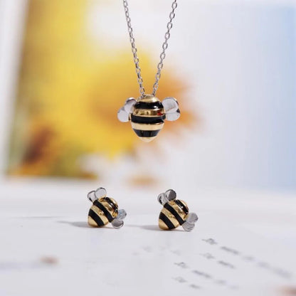 S925 Sterling Silver Necklace Wholesale Korean Fashion Cute Oil Dropping Bee Two-Color Atmospheric Necklace Set For Women