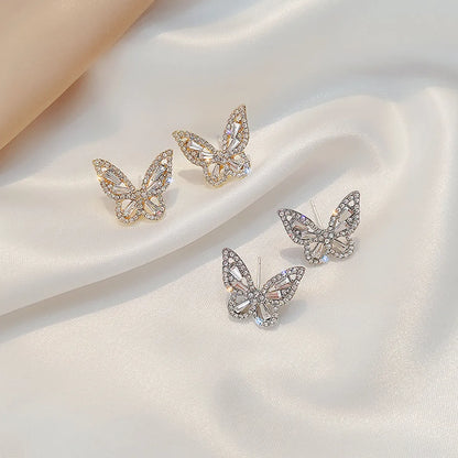 S925 Sterling Silver Needle Retro  Style Butterfly Earrings Rhinestone Glittering Small Earrings New Temperament Super Fairy Earrings Wholesale Nihaojewelry