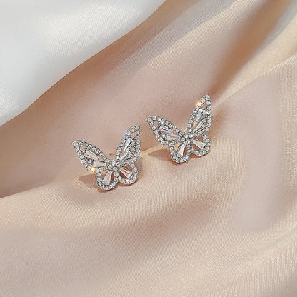 S925 Sterling Silver Needle Retro  Style Butterfly Earrings Rhinestone Glittering Small Earrings New Temperament Super Fairy Earrings Wholesale Nihaojewelry