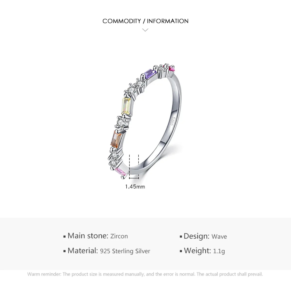 S925 Sterling Silver Rainbow Full Diamond Index Ring Female