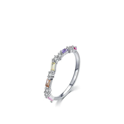 S925 Sterling Silver Rainbow Full Diamond Index Ring Female