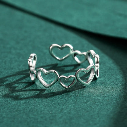 S925 Sterling Silver Retro Irregular Heart-shaped Hollow Opening Adjustable Ring