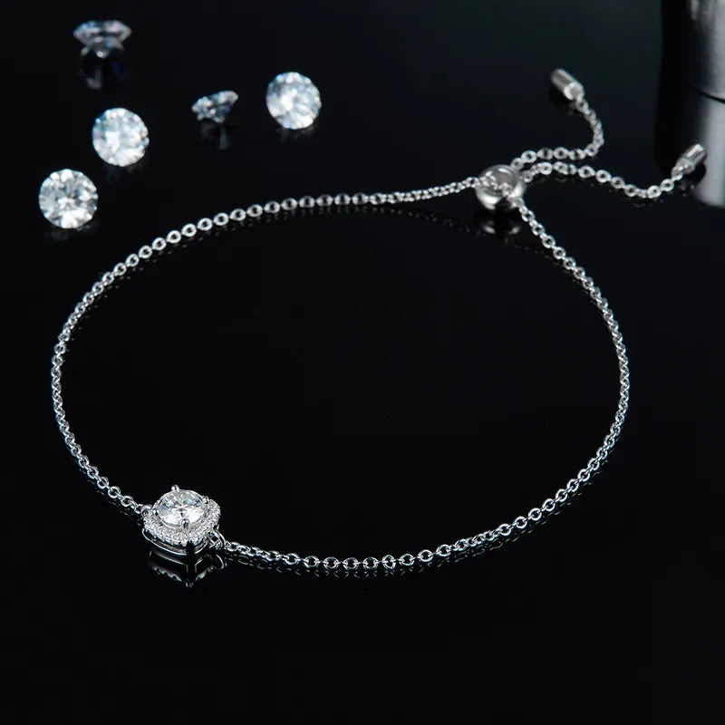 S925 Sterling Silver Rhodium Plated Inlay Round Lab-Grown Diamonds Bracelets Earrings Necklace