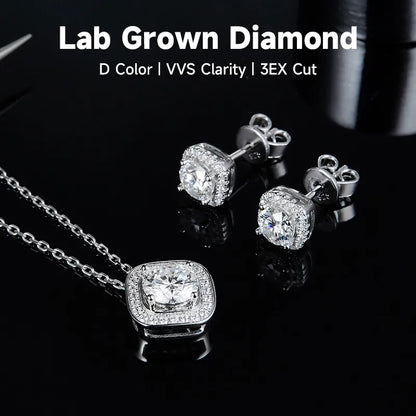 S925 Sterling Silver Rhodium Plated Inlay Round Lab-Grown Diamonds Bracelets Earrings Necklace