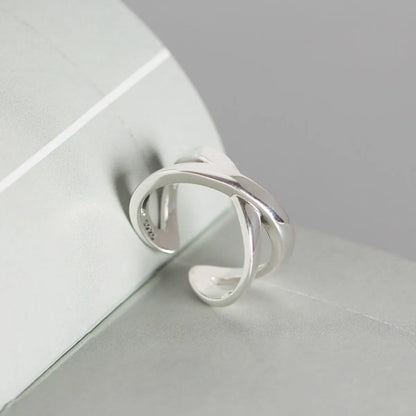 S925 Sterling Silver Ring Korean Smooth Cross Open Ring Personality Joint Ring