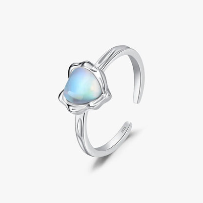 Ig Style Elegant Baroque Style Heart Shape Sterling Silver Rhodium Plated Moonstone Open Rings In Bulk