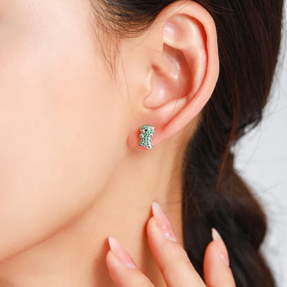 S925 Sterling Silver Sweet Cute Dinosaur Female Reen Zircon Earrings