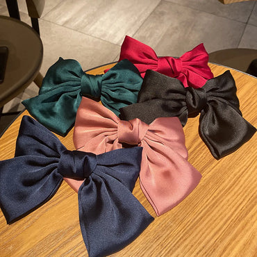 Satin Big Bow Hairpin Spring Clip Hairpin Ponytail Clip Hair Accessories