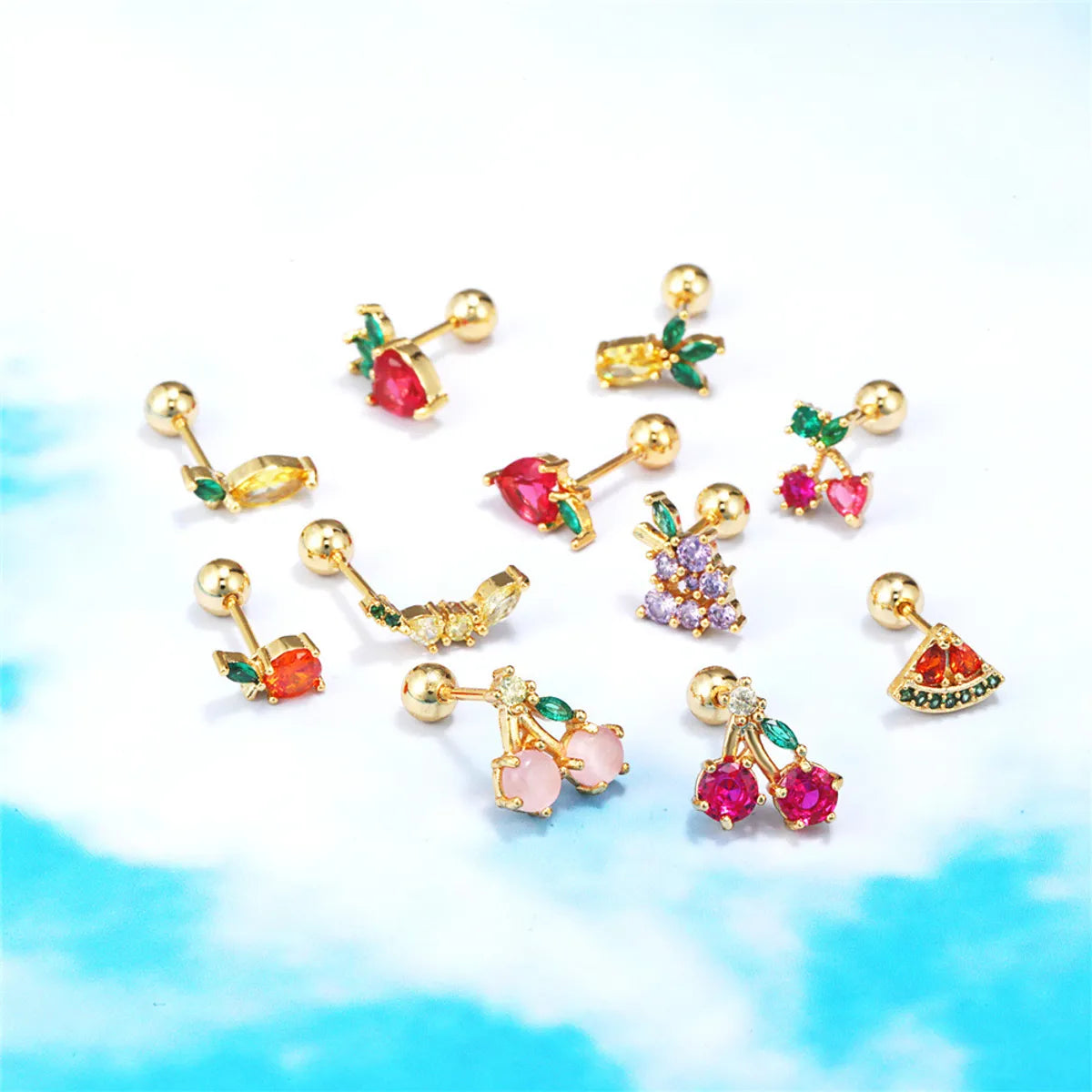 Screw Ball Piercing Fruit Ear Trend Piercing Zircon Non-fading Earrings