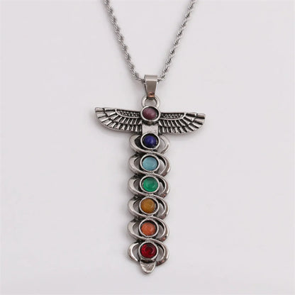 Seven Chakra Pendant Crystal Gem Alloy Inlaid Ethnic Style Necklace Wholesale Jewelry Gooddiy