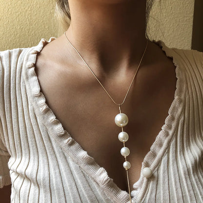 Sexy Creative Size Mixed Pearl Long Tassel Pendant Necklace Wholesale