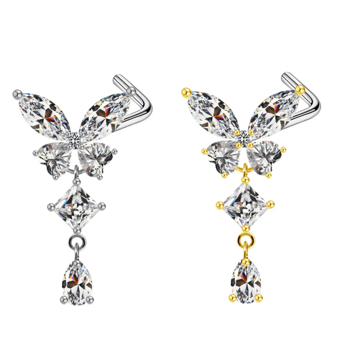 Sexy Cross Heart Shape Butterfly Stainless Steel Titanium Copper Plating Inlay Zircon White Gold Plated Gold Plated Nose Studs