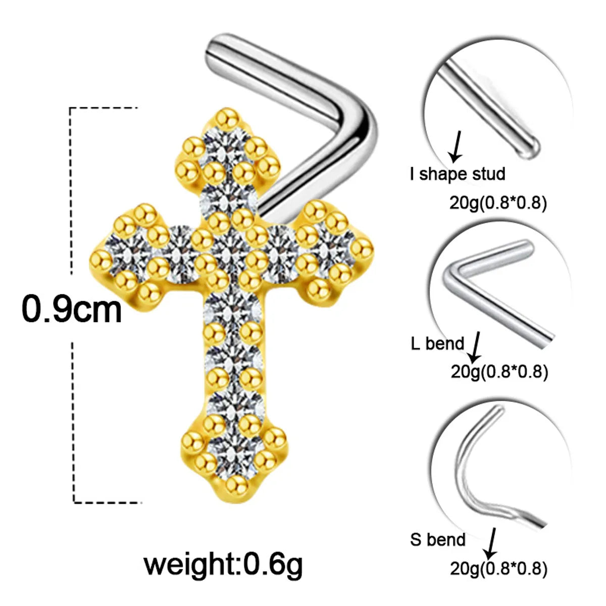 Sexy Cross Heart Shape Butterfly Stainless Steel Titanium Copper Plating Inlay Zircon White Gold Plated Gold Plated Nose Studs