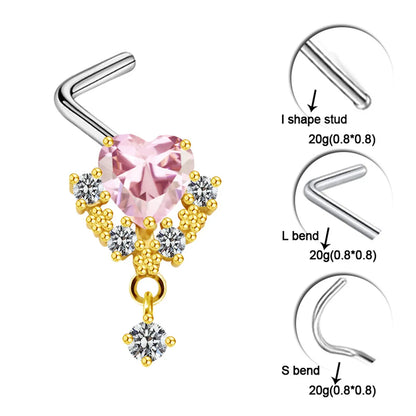 Sexy Cross Heart Shape Butterfly Stainless Steel Titanium Copper Plating Inlay Zircon White Gold Plated Gold Plated Nose Studs