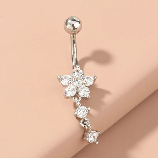 Sexy Flower Stainless Steel Diamond Rhinestone Belly Ring 1 Piece